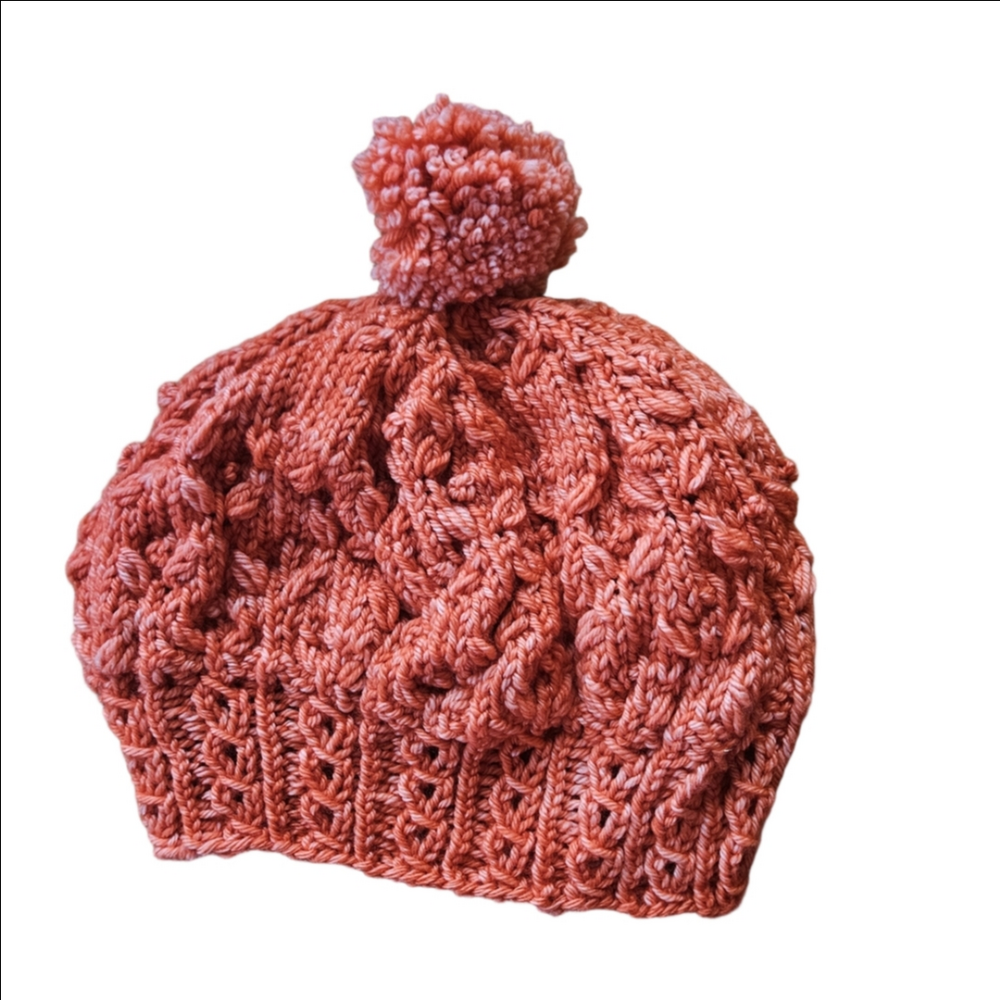 Coral Knit Pom Pom Hat Warm Winter
